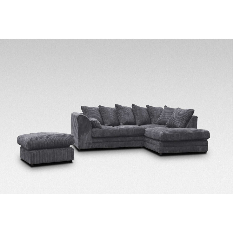 (Right Hand Facing Corner Grey) Chicago Jumbo Cord Corner Sofa With Footstool