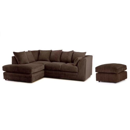 Furniture 786 (Left Hand Facing Corner Chocolate) Chicago Jumbo Cord Corner Sofa With Footstool