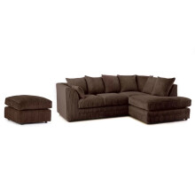 (Righ Hand Facing Corner Chocolate) Chicago Jumbo Cord Corner Sofa With Footstool