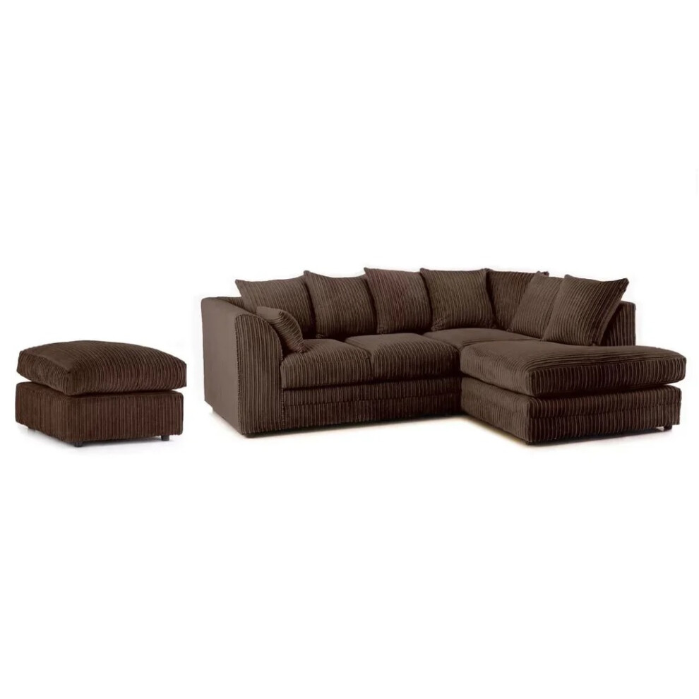 Furniture 786 (Righ Hand Facing Corner Chocolate) Chicago Jumbo Cord Corner Sofa With Footstool Brown