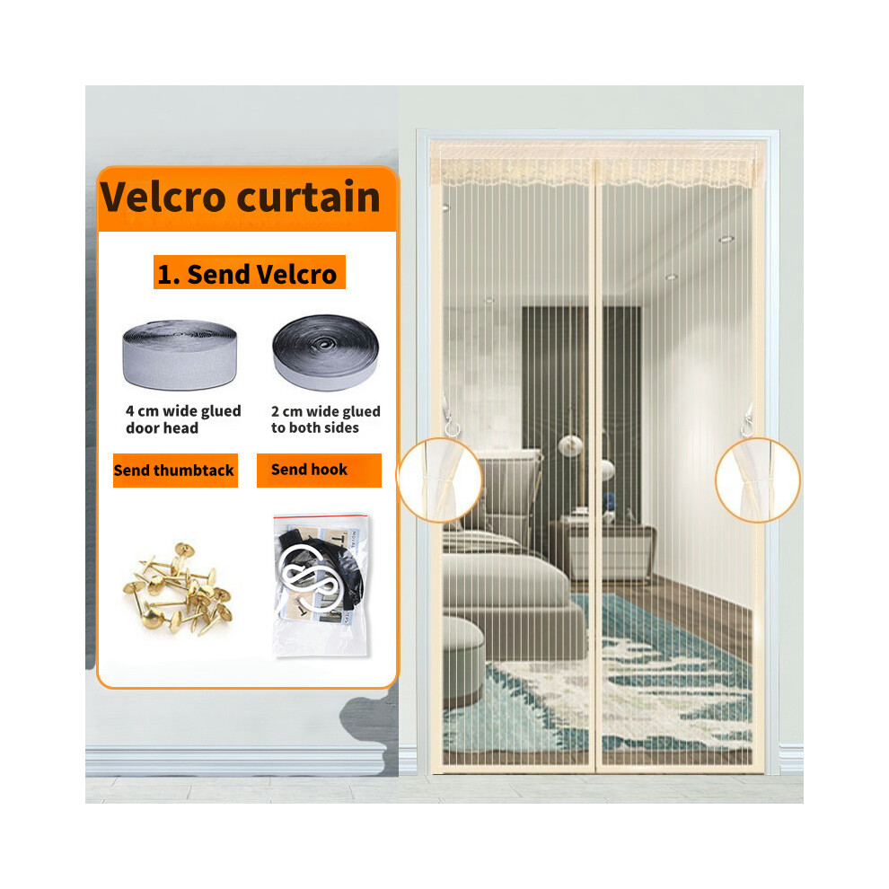 (Beige stripe, 80x210cm) Magnetic mosquito net door, insect repellent curtains for French doors to prevent mosquitoes and other pests, quick installation. - Beige stripe