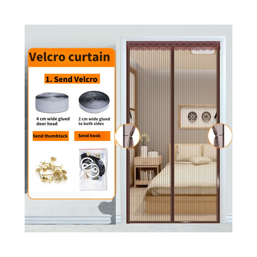 (Coffee colored stripes, 145x220cm(57x86inch)) Magnetic mosquito net door, insect repellent curtains for French doors to prevent mosquitoes and other pests, quick installation. - Coffee colored
