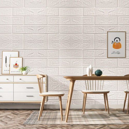 Living And Home 15PCS Self-Adhesive 3D Wall Panels Wallpaper with Brick Effect, White