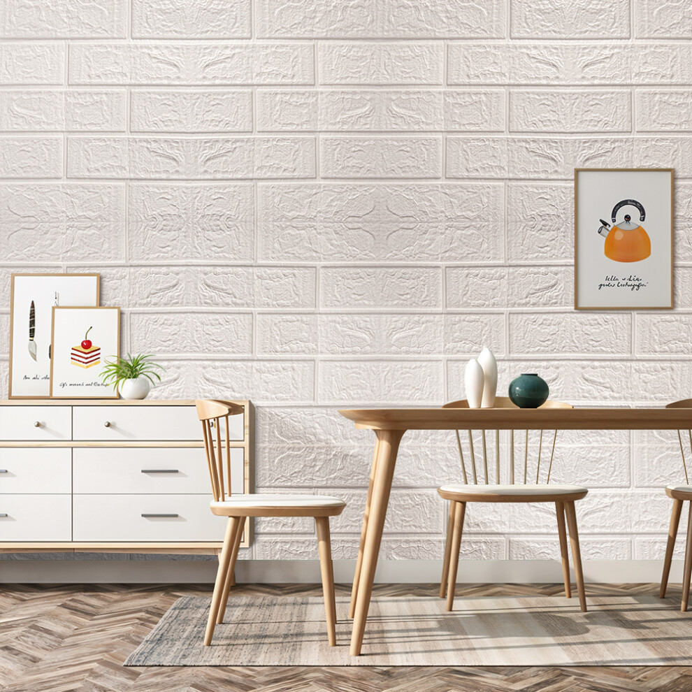 15PCS Self-Adhesive 3D Wall Panels Wallpaper with Brick Effect, White