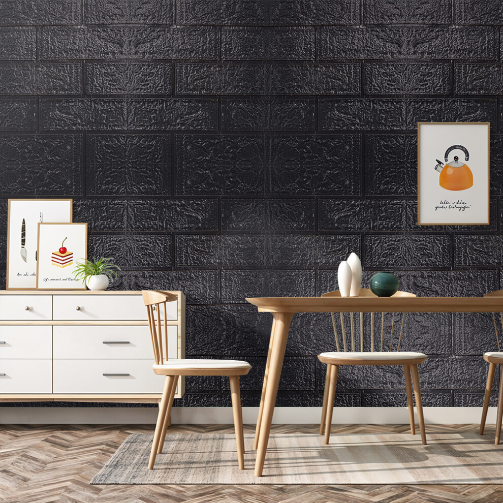 15PCS Self-Adhesive 3D Brick Effect Wall Panels Wallpaper, Black Grey