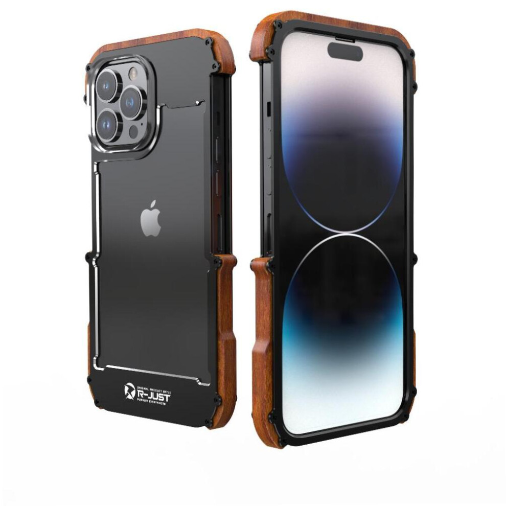 (Black) Case For Iphone 14 Plus,Drop Protection Aluminum Metal Wood Bumper Frame Cover Shockproof Dropproof Protective Shockproof Black 764544213653