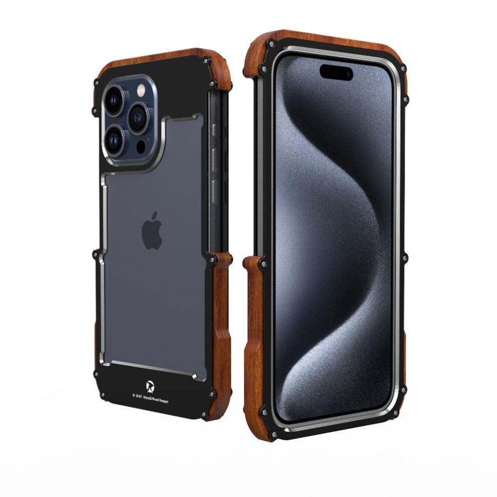 (Black) Case For Iphone 15 Plus,Drop Protection Aluminum Metal Wood Bumper Frame Cover Shockproof Dropproof Protective Shockproof Black 764544213660