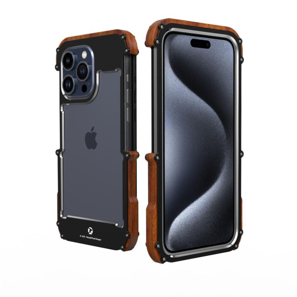 (Black) Case For Iphone 15,Drop Protection Aluminum Metal Wood Bumper Frame Cover Shockproof Dropproof Protective Shockproof Black 764544213677
