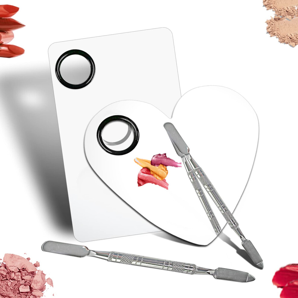 Penugo Upgrade Mixing Makeup Palette Heart Stainless Steel Cosmetic Palette With Spatula Tool Nail-Art Mixing Palette For Cosmetic Pigment Blending