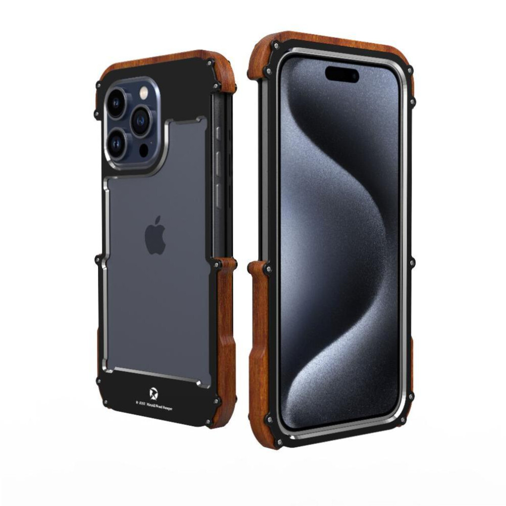 (Black) Case For Iphone 15 Pro,Drop Protection Aluminum Metal Wood Bumper Frame Cover Shockproof Dropproof Protective Shockproof Black 764544213684