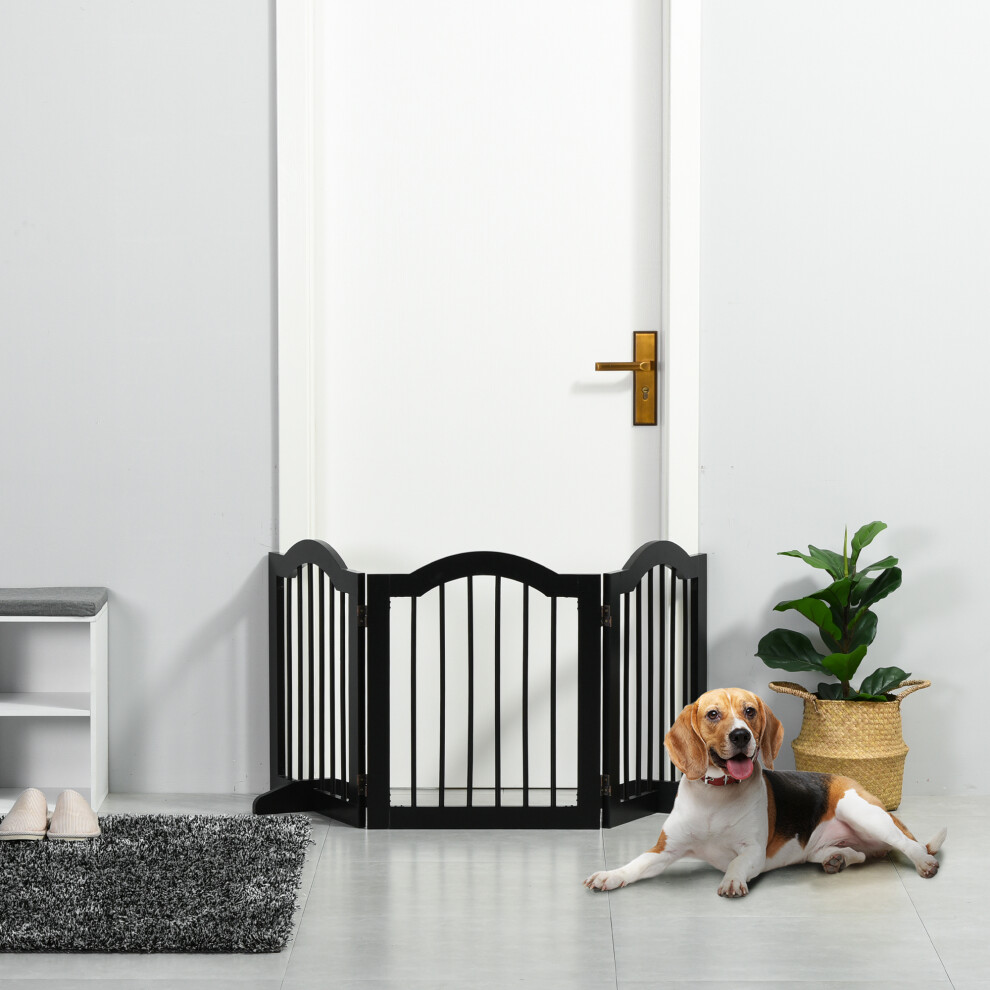 Pawhut Freestanding Pet Gate Safety Barrier 3 Pannel W/ Support Feet Black