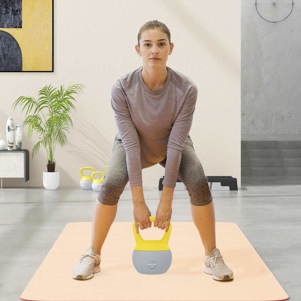 Sportnow 12Kg Kettlebell With Soft Body And Non-Slip Handle, Yellow, Grey