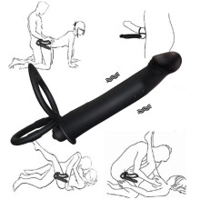 (zwart) Dubbele penetratie vibrator seksspeeltjes strapon dildo vibrator strap-on analplug voor volwassen