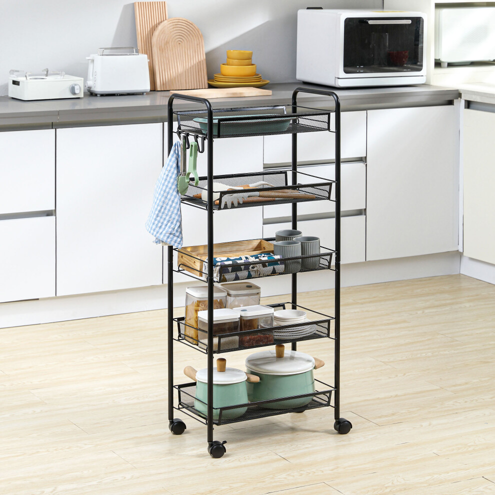 Homcom Unisex Black 5 Tier Utility Rolling Cart With Removable Mesh Baskets, - Image 3