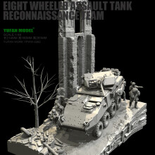 YUFAN – figurine de soldat en résine modèle 1/48, scène de voiture blindée à huit roues (soldat 5 +