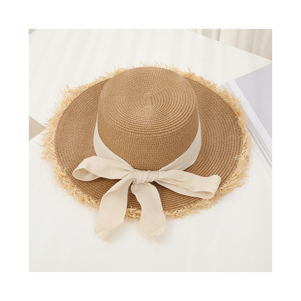(Kaki 2-adulte) gland femme dentelle nœud papillon chapeau de paille été femmes dames décontracté disquette
