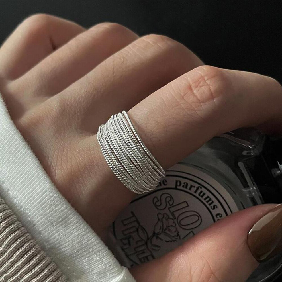 (Argent - Taille réglable) Bague de ligne unique en argent sterling 925 pour femme, bijoux, réglable