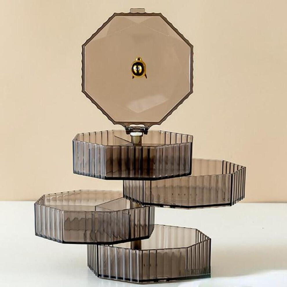 (Gris) Boîte de rangement rotative pour bijoux, maquillage, bracelets, boucles d'oreilles, organiseur