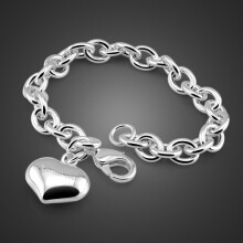 (wie das Bild - 21 cm) Mode-Armband aus massivem Silber mit süßem Herz-Anhänger, einfach für Frauen,