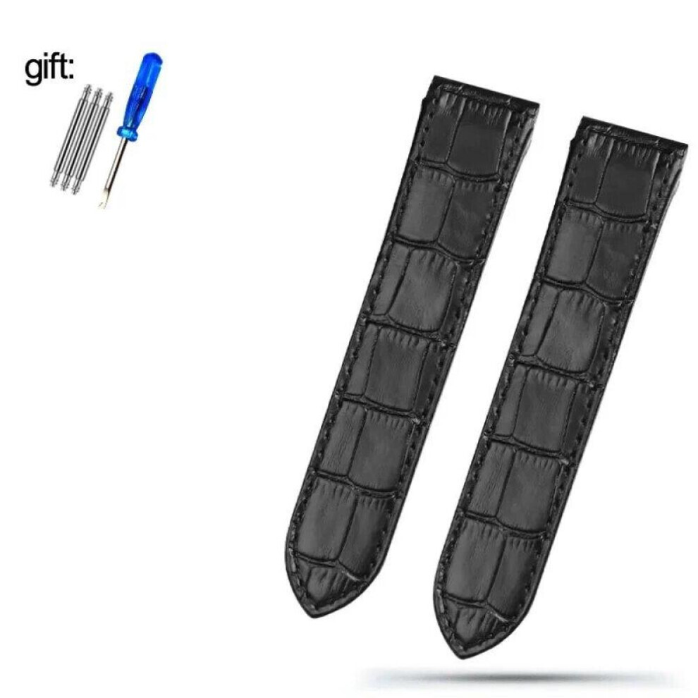 Bracelet de montre en cuir véritable (noir, sans boucle, 20 mm) pour Cartier Santos 100, pour homme