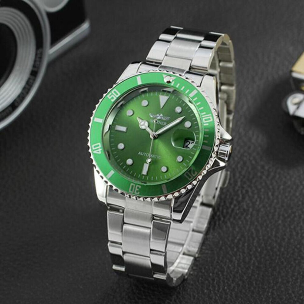 (Vert) Montres de sport Winner Fashion noires et rouges avec affichage du calendrier, montres à remontage