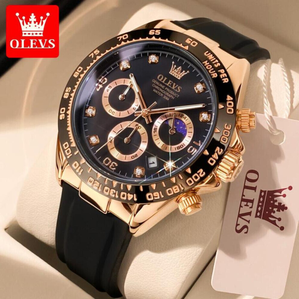 (Marron) Montre de luxe Olevs pour homme, montre à quartz, étanche, lumineuse, de grande marque, avec