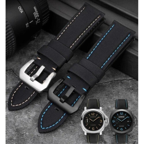 (Μαύρο Μπλε Μαύρο 24mm) 22mm 24mm 26mm Nylon Texture Δερμάτινο λουράκι ρολογιού 2