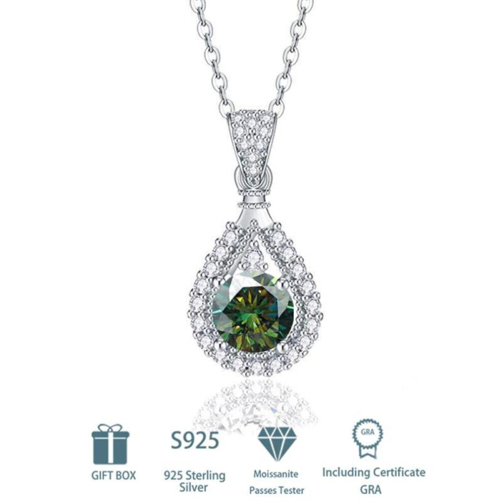 Collier avec pendentif en argent sterling S925 et moissanite pour femme (vert foncé - 1 carat)