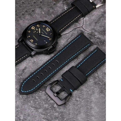 (Μαύρο Μπλε Ασημί 22mm) 22mm 24mm 26mm Nylon Texture Δερμάτινο λουράκι ρολογιού 1