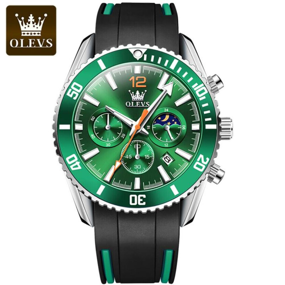 (Vert) Olevs 9916 avec coffret cadeau, montre à quartz multifonctionnelle tendance, montre homme étanche