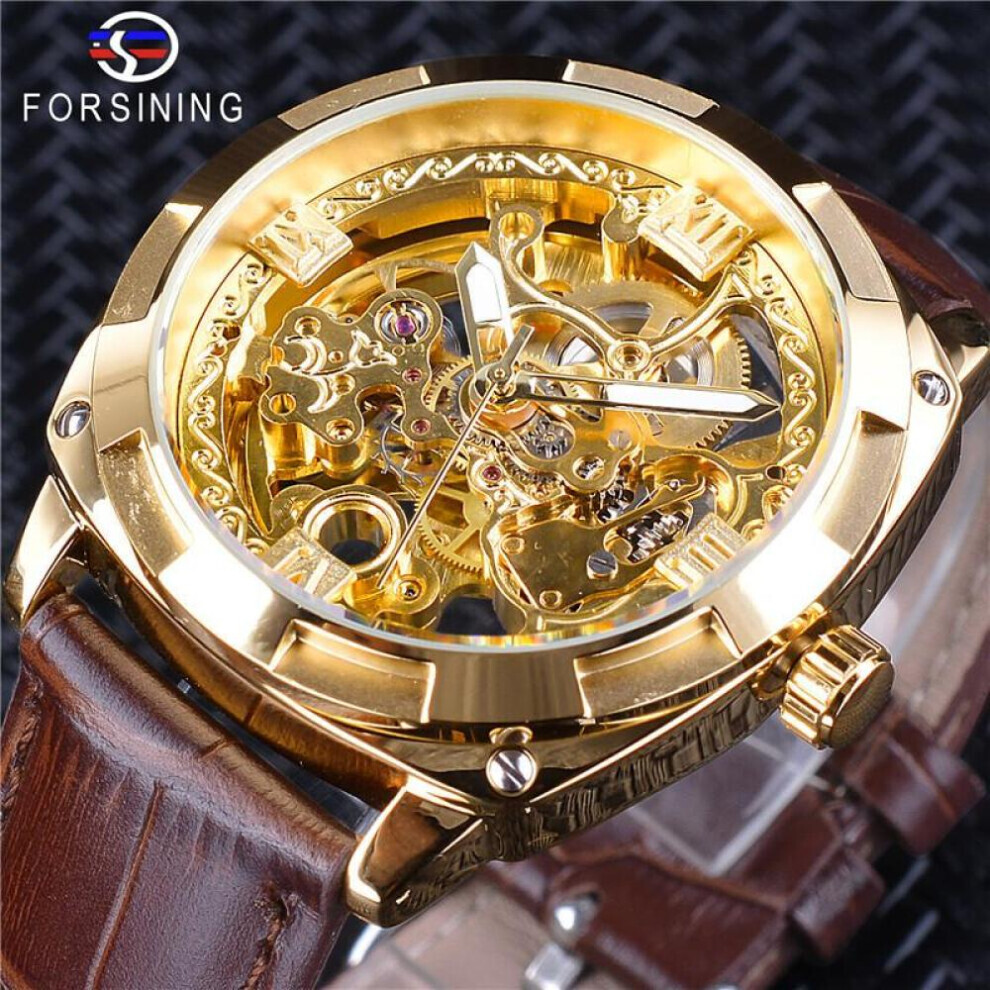 (Or) Forsining Nouvelle montre haut de gamme pour homme Montre automatique étanche dorée pour homme