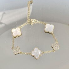 (bianco -15,8+3,5 cm) Bracciale quadrifoglio rosa alla moda e minimalista di alta qualità