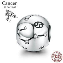 (Cáncer) Diseño original de Bamoer: 12 cuentas redondas de plata de ley 925 con signos del zodiaco para