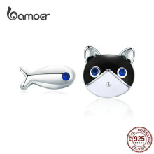 (SCE623) Bamoer kissan ja kalan korvakorut tytöille Solid Sterling hopea emali Kitty Animal Stud