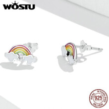 (925 hopea) Wostu 925 Sterling hopea Söpöt Mini Rainbow Cloud -korvakorut tytöille korvakorut