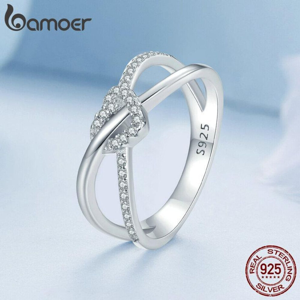 (7) Bague de fiançailles Bamoer en argent sterling 925 avec motif géométrique torsadé et double couche