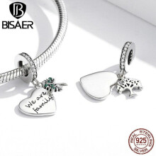 (Srebro 925) Bisaer 925 Srebrny wisiorek Heat Love Life Tree We Are Family Fit Oryginalne zawieszki