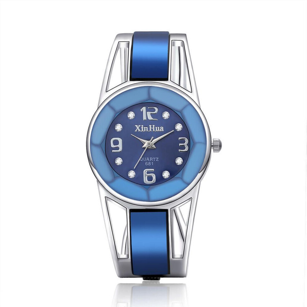 (Bleu) Montre-bracelet à quartz de marque de luxe pour femme avec cadran en acier inoxydable Montre