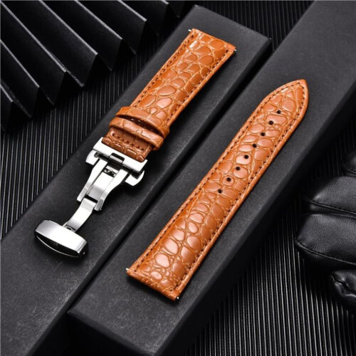 (As pictured - 20mm) Crocodile Pattern Luxury Design Leather Watch Bands with Automatic 1