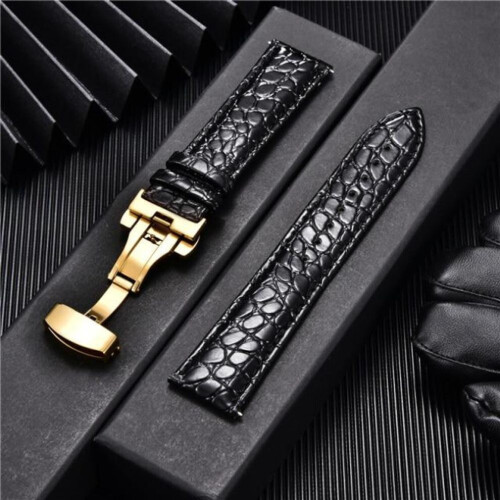 (As pictured - 20mm) Crocodile Pattern Luxury Design Leather Watch Bands with Automatic