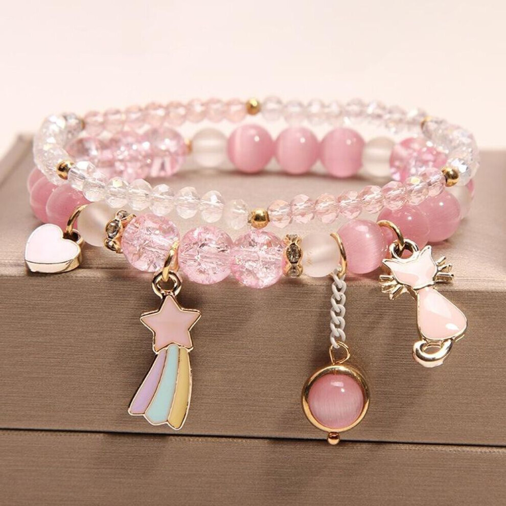 (Rose) Bracelet en cristal avec pendentif chat tendance pour femme, simple, pour étudiantes, filles,