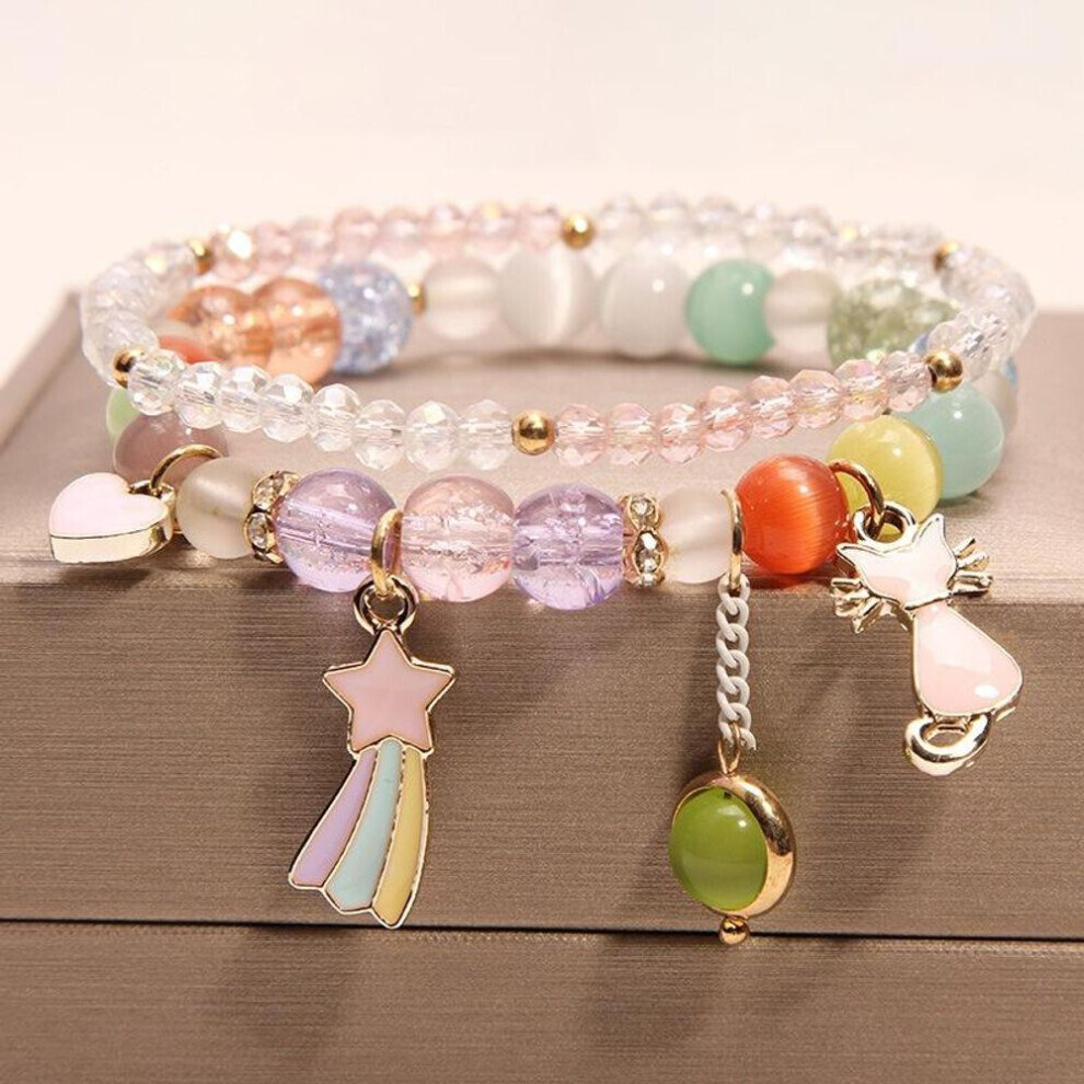 Bracelet en cristal avec pendentif chat multicolore pour femme, simple et tendance, idéal pour les étudiantes