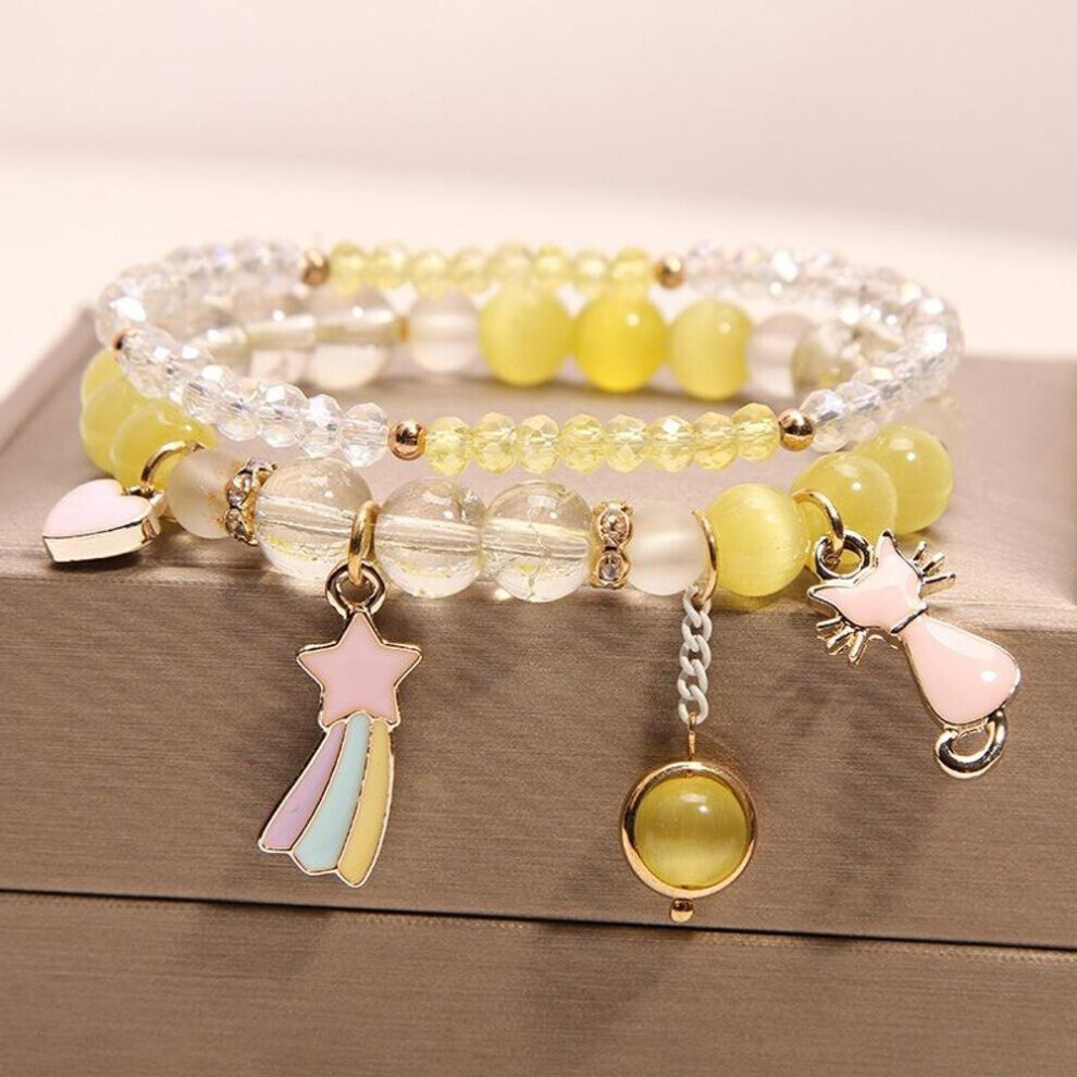 Bracelet en cristal avec pendentif chat tendance (jaune) pour femme, simple, pour étudiantes, filles,