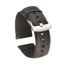 (Svart -22 mm) Klockarmband i modeläder för män, 20 mm/22 mm klockarmband för män, silver/svart