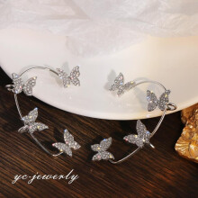 (Silber - Rechts * 1 Stück) 1 Stück koreanische Mode-Strass-Schmetterlings-Ohrclips ohne Piercing für