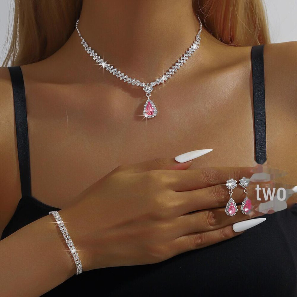 (Rose - Ensemble trois pièces) Ensemble de bijoux de mariée de luxe : trio de boucles d'oreilles, collier