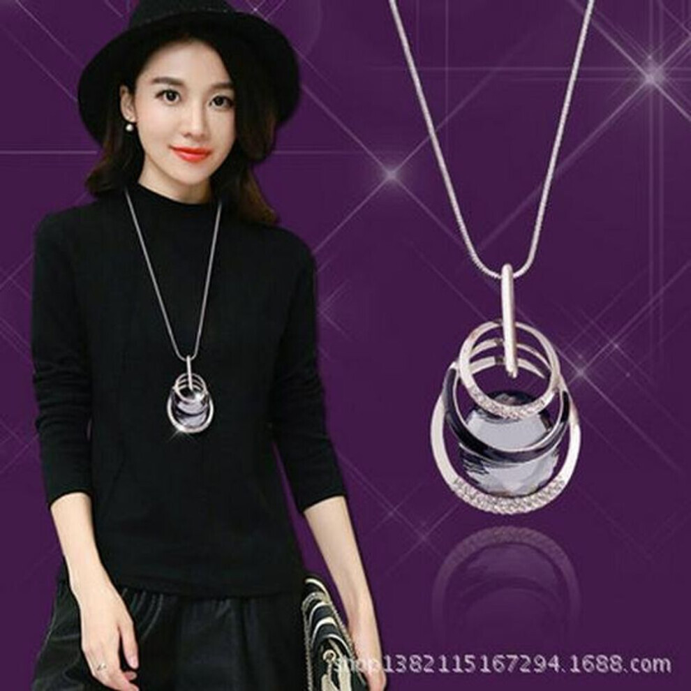 (Argent - Rond superposé) « Collier pull de style européen-américain : Long et polyvalent