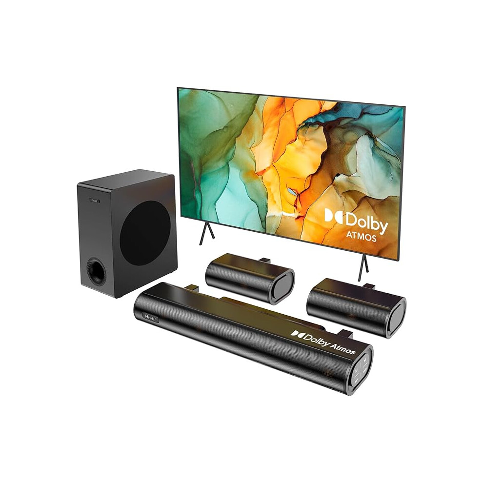 Hiwill 5.1Ch Dolby Atmos Sound Bar For Tv, 2 Wired Rear Speakers, 380W 9012345678982
