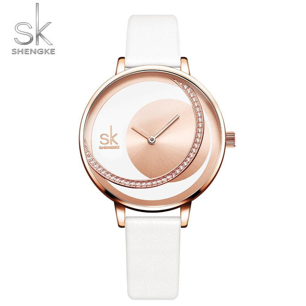 (Blanc) Shengke Crystal Women Watch Montre de luxe pour femme, montre-bracelet à quartz au design original
