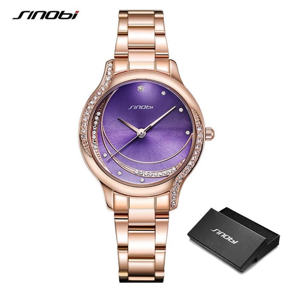 (Violet) Sinobi Montre de luxe pour femme, design original, diamant, montre-bracelet à quartz pour femme,